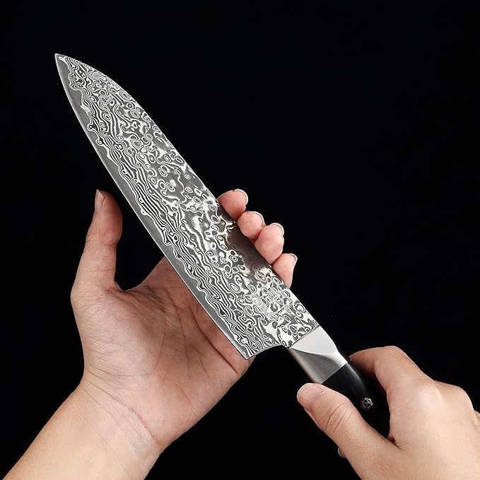 zayiko Black Edition 3-pc Damascus knife set, blades 3.3 to 7-inch in length - extremely sharp from 67 layers of genuine Japanese damascus steel with Pakkawood handles, chef's knife set