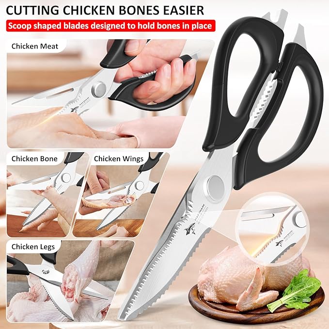 Kitchen Scissors All Purpose Kitchen Shears Come Apart,Stainless Steel Utility Scissors with Comfort Grip,Heavy Duty Poultry Shears for Chicken,Meat,Fish,Dishwash Safe (NEW WITH MAGNETIC HOLDER)