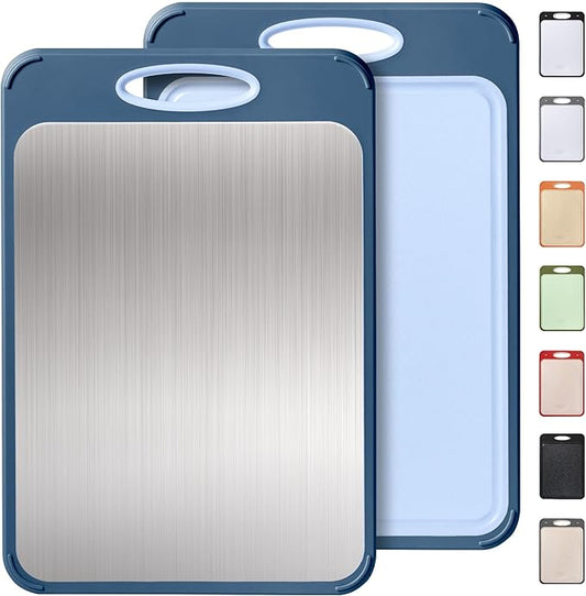2 in 1 Stainless Steel Cutting Board with Handle Chopping Double Sided Non Slip Feet and Over Sink Butcher Block Nice Juice Groove Big Xl XXl xlarge Best Hardwood Kitchen Counter Organic Meat BBQ Kit