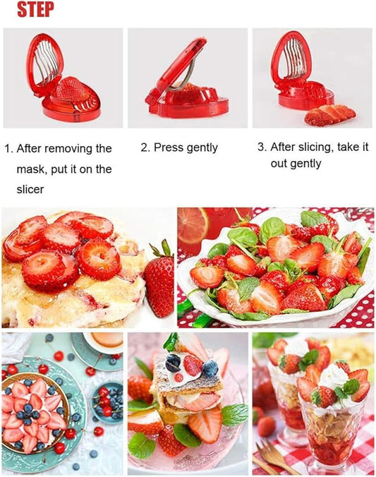 Red Strawberry Slicer,Cup Slicers | Egg Slicers | banana slicers | Strawberry Cutter | Quickly Making Fruit Vegetable,Stainless Steel Blade Kitchen Tools and Gadgets Fruit and Vegetable Tools