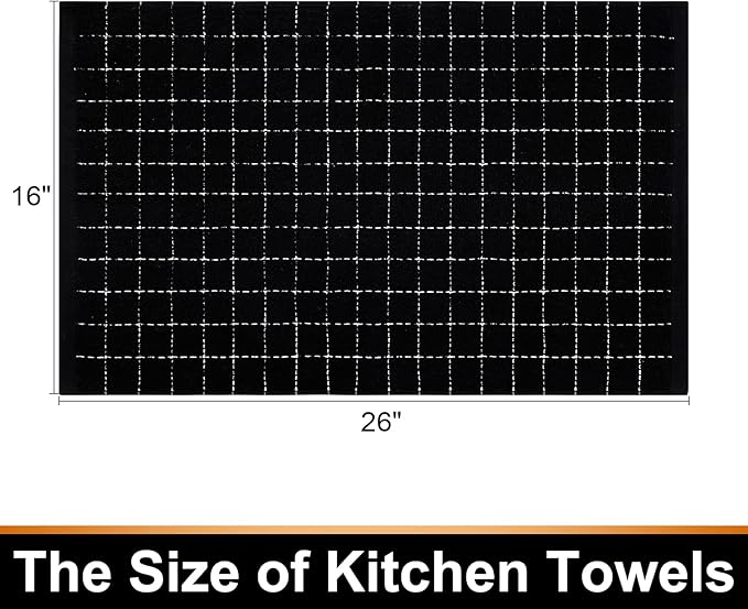 Mordimy 100% Cotton Terry Cloth Kitchen Towels, Super Soft and Absorbent Dish Towels for Drying, Checkered Designed Hand Towels for Kitchen, 16 x 26 Inches, 4 Pack, Black