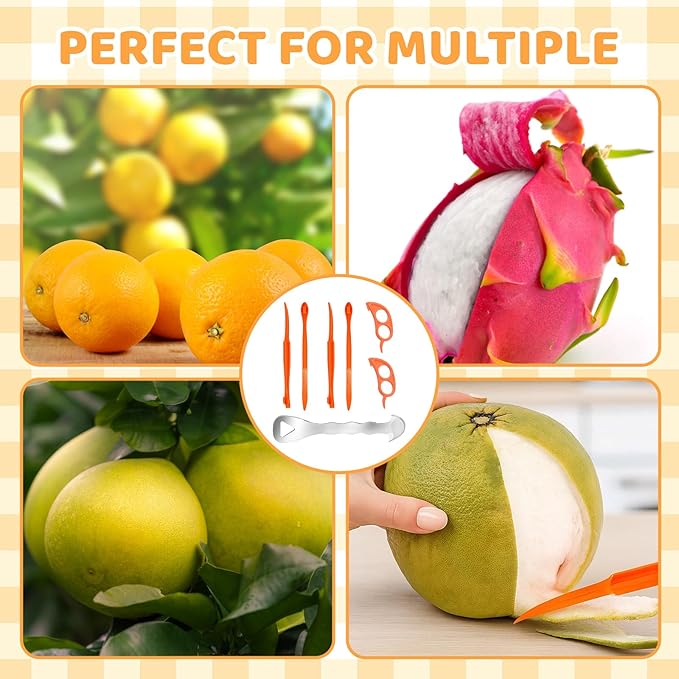 Orange Peeler Set,7-Piece Orange Peeler Tool Kit with 4 Long Handles, 2 Mouse-Shaped Peelers and 1 Stainless Steel Peeler, Durable Stainless Steel and Plastic Construction