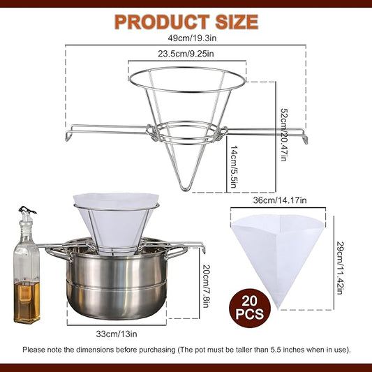 Maple Syrup Cone Filter Holder Stand, Stainless Steel Filter Strainer with 20pcs Cone Filter Paper & Folding Arms for Maple Syrup Making and Filtration of Cooking Oil, Kitchen, Food Truck, Restaurant