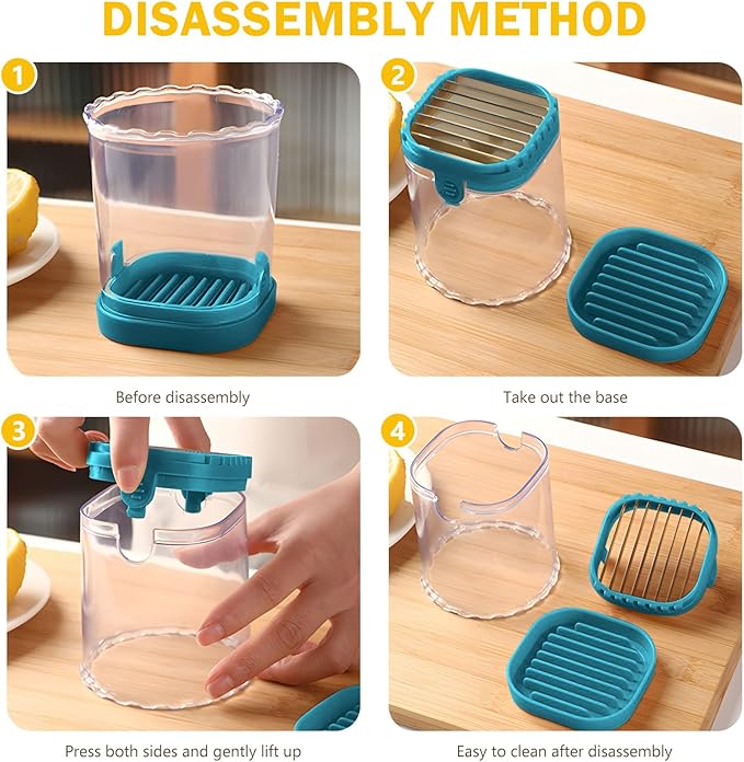 Strawberry Cutter Slicer Cup, Portable Fruit Slicer Cup, Stainless Steel Blade Strawberry Cutter Tool with Push Plate for Banana Egg Grape (Dark Blue)