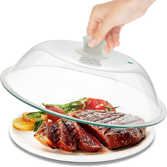 OEC Lighter Weight Tempered Glass Microwave Splatter Cover - 10 inch - Heat-Resistant & Impact-Resistant, Reinforced Glass Lid with Vent, Silicone Knob, Dishwasher Safe, 100% Food Grade - BPA Free