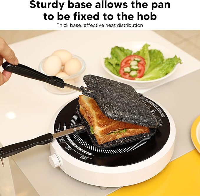 Double Sided Breakfast Sandwich Maker,Anti Stick Sandwich Maker Press Flip Pan,Aluminium Alloy Grilled Cheese Maker,Waffle Pan,Panini Maker Pan,Pie Irons for Camping