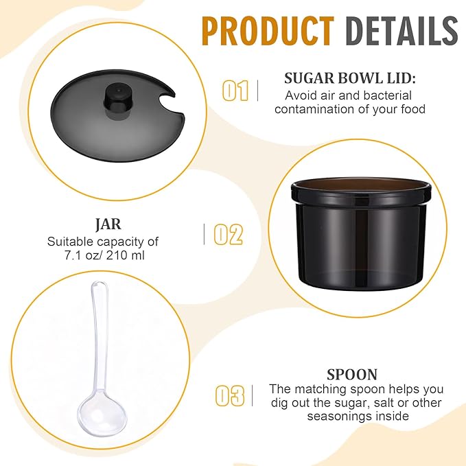 Tioncy 12 Pcs Hot Cocoa Bar Supplies Sugar Bowls with Lid and Spoon Party Bar Ice Cream Sundae Caramel Apple Dipping Container Christmas Acrylic Candy Dispenser with Tag (7.1 oz,Transparent Black)
