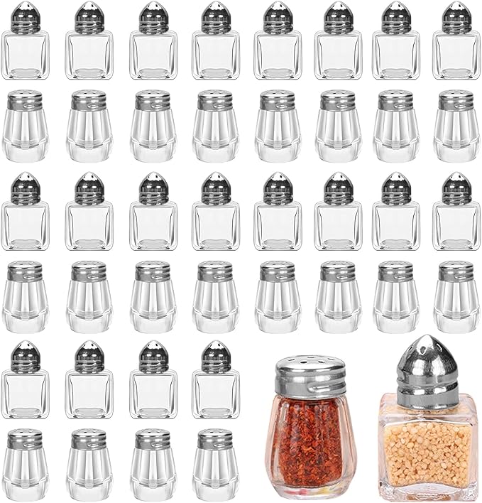 100 Pcs Mini Salt and Pepper Shakers 0.5 Oz, Small Bulk Cube Glass Spice Shaker Container Tiny Glass Seasoning Jars with Stainless Steel Lid for Travel Home Camp Restaurant Party Supplies, 2 Styles