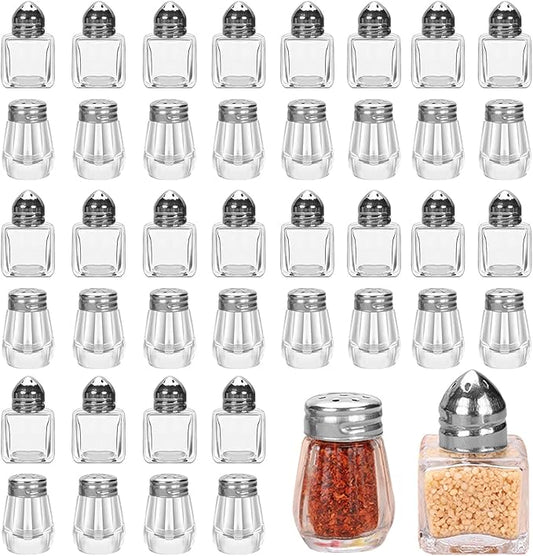 100 Pcs Mini Salt and Pepper Shakers 0.5 Oz, Small Bulk Cube Glass Spice Shaker Container Tiny Glass Seasoning Jars with Stainless Steel Lid for Travel Home Camp Restaurant Party Supplies, 2 Styles
