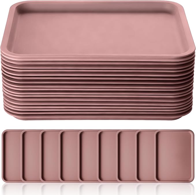 Gerrii 18 Pcs Plastic Fast Food Trays Bulk Restaurant Serving Cafeteria Tray Grill School Lunch Tray Rectangular Serving Platter for Kitchen Hotel Restaurant (Light Brown,12 x 9 Inch)