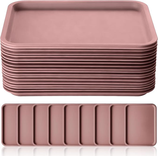 Gerrii 18 Pcs Plastic Fast Food Trays Bulk Restaurant Serving Cafeteria Tray Grill School Lunch Tray Rectangular Serving Platter for Kitchen Hotel Restaurant (Light Brown,12 x 9 Inch)