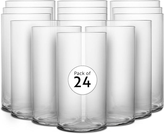 Restaurantware-Vetri 16 Ounce Tall Drinking Glasses, 24 Dishwashable Beverage Glasses - No-Lead, Elegant, Clear Glass Tumblers, Ideal For Water, Juice Beer, Cocktails, Liquor, Iced Tea, And More