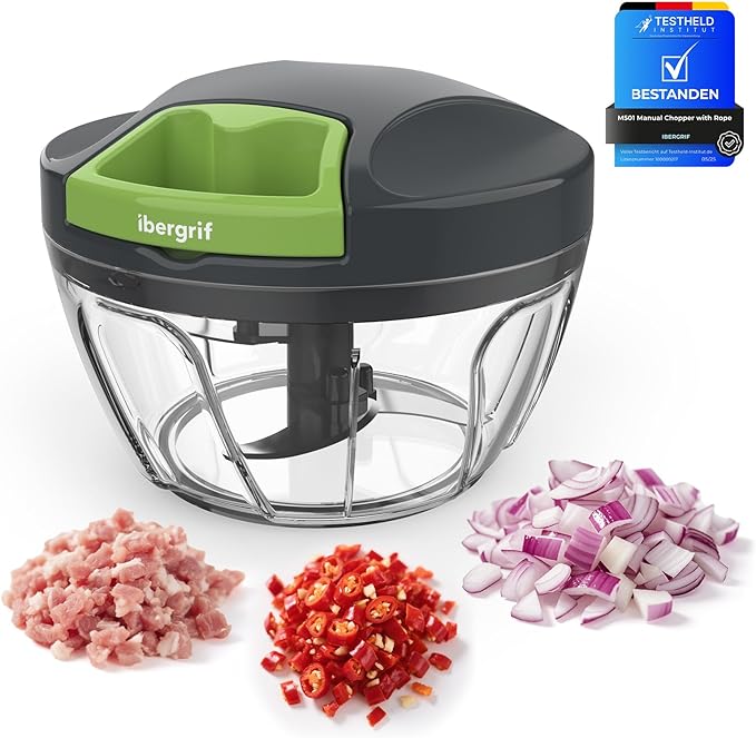 Ibergrif M501 Manual Onion Cutter, Multifunctional Onion Chopper, Multi Chopper with Lid, BPA-Free, Easy Pull Chopper Manual for Onions, Garlic, Nuts