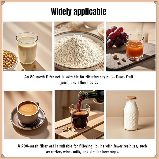 2 Pcs Ultra Fine Mesh Strainer Set - Food Grade Nylon, Fine Mesh Sieve with Handles for Juicing, Yogurt, Nut Milks, Fines liquids, Small Strainers - Including 80 & 200 Mesh Colander