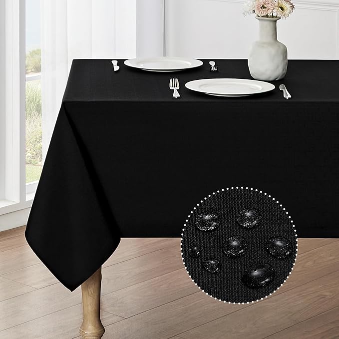 2 Pack Rectangle Tablecloth, 60x84 inch, Water Resistant Wrinkle Free Linen Textured Table Cloth Washable, Decorative Fabric Table Cover for Dining, Party and Camping, Black