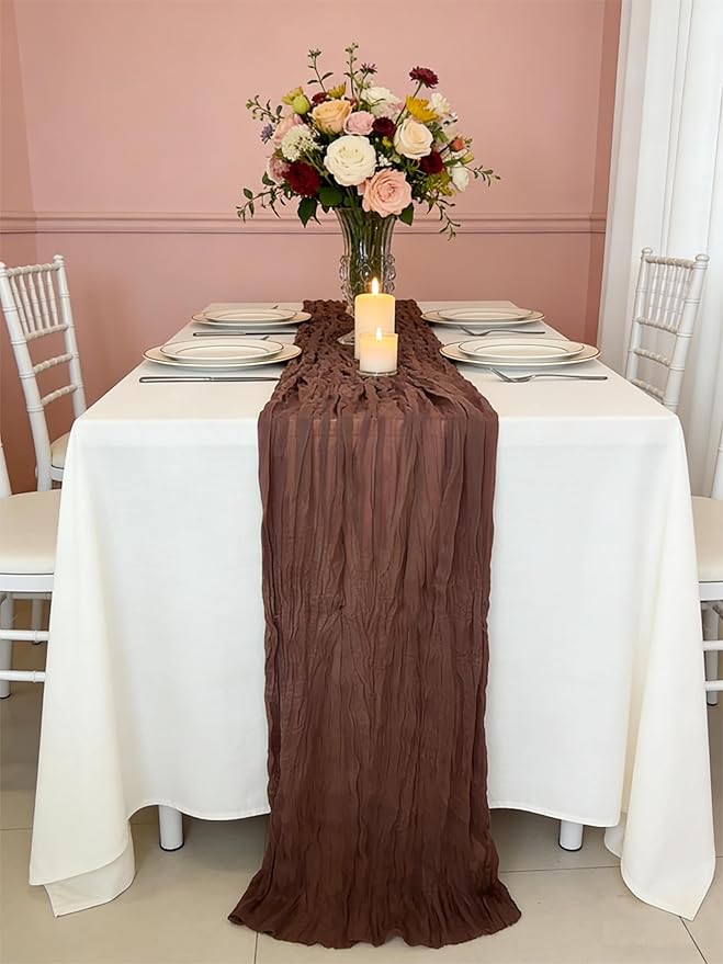 3 Pack Nude Brown Cheesecloth Table Runner -17×120 Inch Gauze 10 FT Long Cheese Cloth Table Runners for Bridal Wedding Party Baby Shower Holiday Birthday Home Easter Decor (Nude Brown, 3PC)