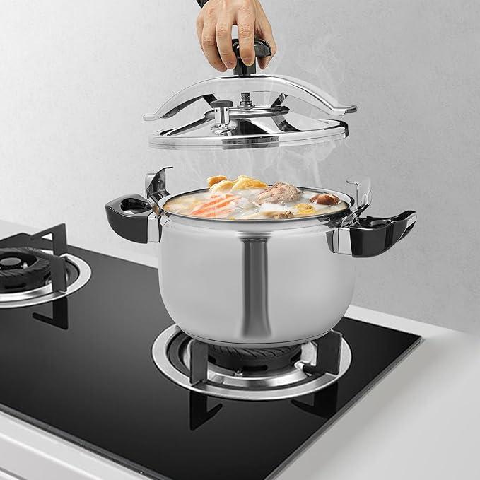 LyeXD 9L/9.51 Qt Stainless Steel Pressure Cooker, Stainless Steel Pressure Stewing Pot with Two Safety Clips, Pressure Canner Olla de Presion,One-Hand Locking Induction Compatible Cookware for Home