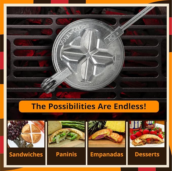 Tid Bit Handheld Sandwich Maker, Portable Sandwich Grill & Panini Press, Cast Aluminum Pie Iron, Retro 1945 Stovetop & Campfire Toaster for Hot Sandwiches, Pies, Paninis, RV & Camping