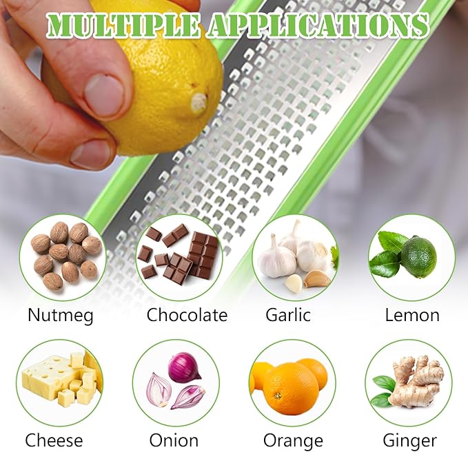 Lemon Zester & Cheese Grater, Kitchen Premium Grater, Ideal for Home Cooks Make Chocolate, Fruits, Vegetables, Ginger, Garlic- Stainless Steel Blades with Protective Cover, Cleaning Brush