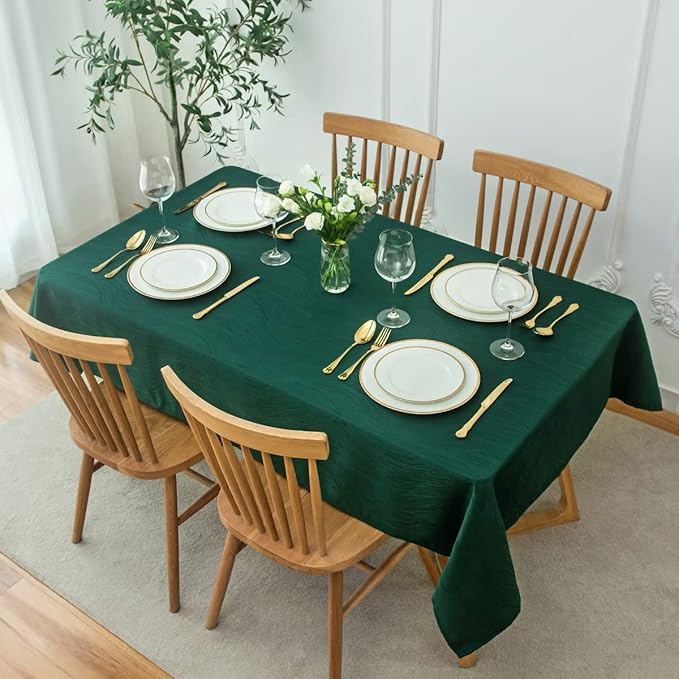 maxmill Rectangle Swirl Design Tablecloth Waterproof Spillproof Wrinkle Free Table Cloth, Kitchen Dinning Tabletop Decoration, Fabric Table Cover for Christmas Parties, 52 x 70 Inch, Hunter Green