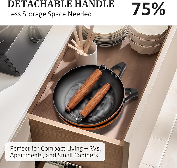 YUTANN Nonstick Frying Pan, 8 inch Enameled Cast Iron Pan Kitchen Healthy Egg Fry Pan Omelette with Detachable Handle, Lightweight Pre-seasoned Cast Iron Skillet, Dishwasher & Oven Safe