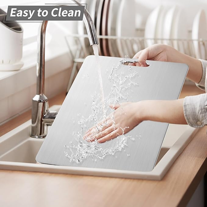 Cutting Board Double Sided for Kitchen, Food-Grade 304 Stainless Steel Chopping Pad Suitable for Meat Fruit Vegetables (Small (11.4 x 7.9 inch))