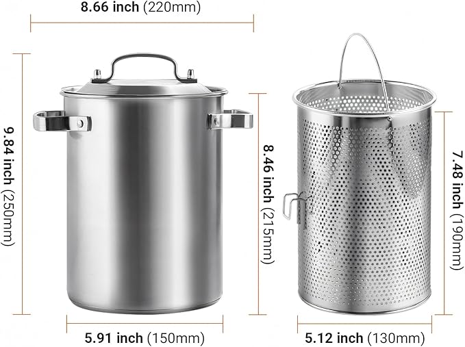 Asparagus Pot, Stainless Steel Asparagus Steamer Pot & Spaghetti Pasta Cooker with Perforated Steamer Basket - 3-Ply Base, 4.3L/1.14Gal, Versatile Cookware ﻿ ﻿