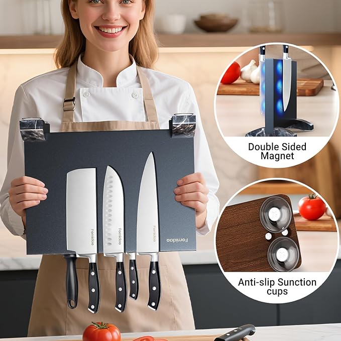 4PSC Knife Block Set With Magnetic Knife Block Holder, Ultra-Sharp Japanese Kitchen Knife Set, High-carbon Steel Chef Knife Sets With Full Tang Handle Design