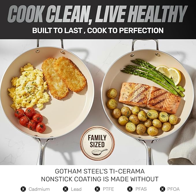 Gotham Steel Hammered 15 Pc Ceramic Cookware Set Nonstick, Pots and Pans Set Non Stick with Induction Cookware, Cooking Utensils & Steamer, Non Toxic PFOA PFOS Free, Oven & Dishwasher Safe