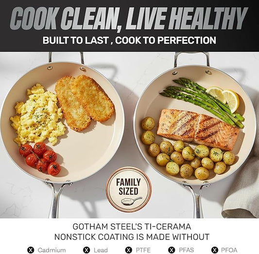 Gotham Steel Hammered 15 Pc Ceramic Cookware Set Nonstick, Pots and Pans Set Non Stick with Induction Cookware, Cooking Utensils & Steamer, Non Toxic PFOA PFOS Free, Oven & Dishwasher Safe