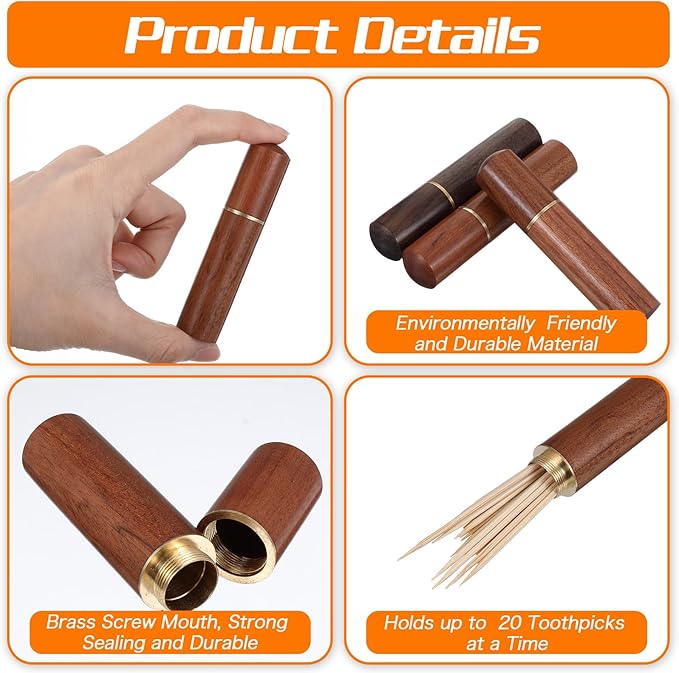 6 Pcs Toothpick Holder For Purse, Wooden Toothpick Holder Pocket, Sealed Toothpicks Holders for Storage Needle Toothpicks Pill Bead Ear Pick Cotton Swab