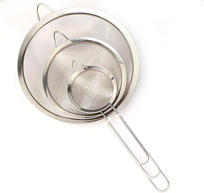 Premium Strainer Set: 3-Piece Stainless Steel Fine Mesh Sieves, Professional Grade Kitchen Colander for Baking, Cooking, Pasta Draining - Same Quality, Better Value