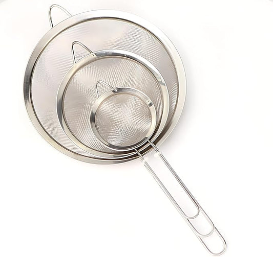Premium Strainer Set: 3-Piece Stainless Steel Fine Mesh Sieves, Professional Grade Kitchen Colander for Baking, Cooking, Pasta Draining - Same Quality, Better Value