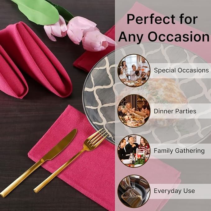 LFH Home Cotton Rich Metered Napkins for Dining Table Set of 12, Elegant Cloth Napkins for Wedding Party or Everyday Use Machine Washable Durable Reusable and Soft for Hosting 18x18 Inch - Magenta