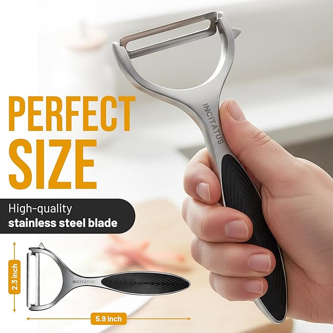INCITATUS Vegetable Peeler – Ultra Sharp Stainless Steel Potato & Fruit Peeler, Ergonomic Non-Slip Handle, Swivel Blade for Potatoes, Carrots, Cucumbers & Apples, Kitchen Peeling Tool