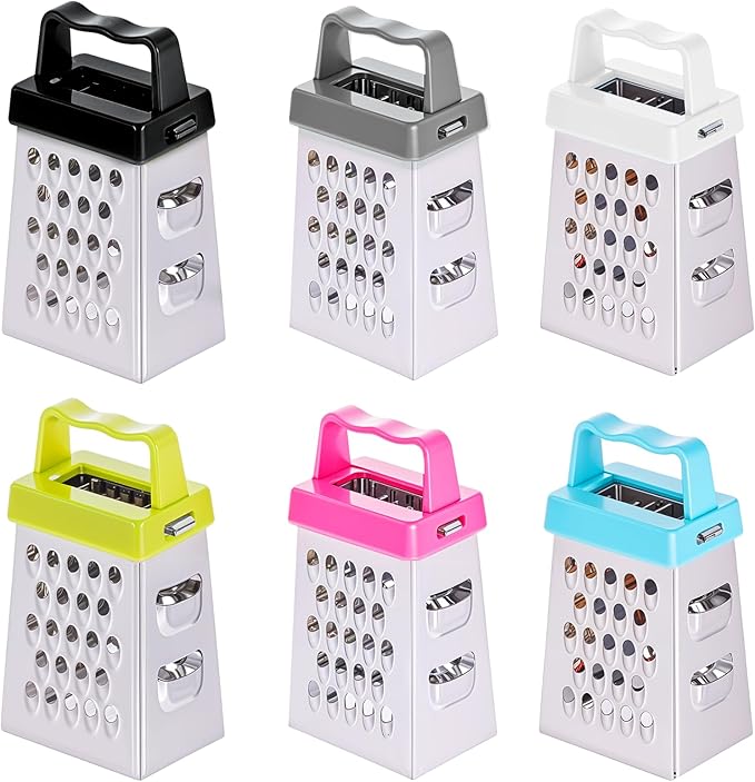 6 Pcs Mini Cheese Grater Professional Box Grater Stainless Steel Fine Coarse Handheld Slicer with 4 Sides Small Box Food Shredder Safe Zester (Blue + green + purple + black + white + gray)