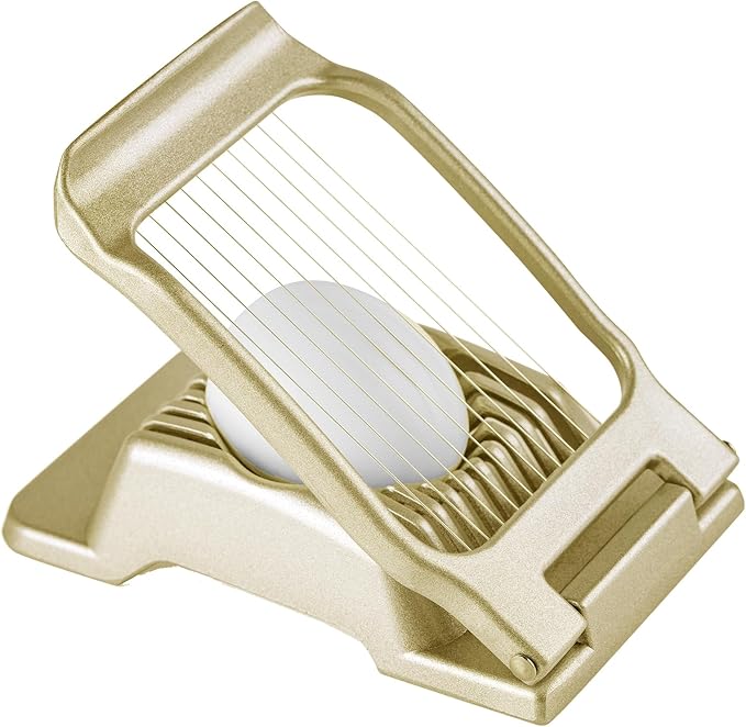Egg Slicer for Hard Boiled Eggs, Stainless Steel Wire, Heavy Duty Aluminium Egg Cutter Dishwasher Safe for Egg Strawberry Soft Fruit, Gold