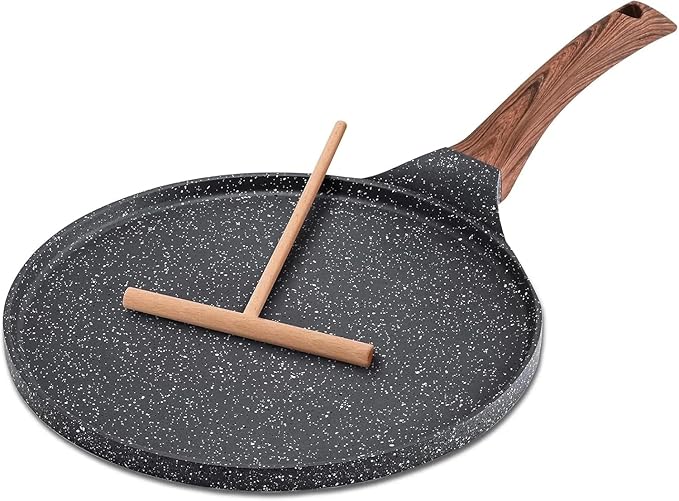 DOTUHAO Nonstick Crepe Pan Set, 6 Piece Set Kitchen Pancake Grill Pan, 9.5 Inch Granite Coating Flat Skillet Tawa Dosa Tortilla Pans, Pizza Pans, Fry Pan Compatible with All Stovetops (9.5 Inch)