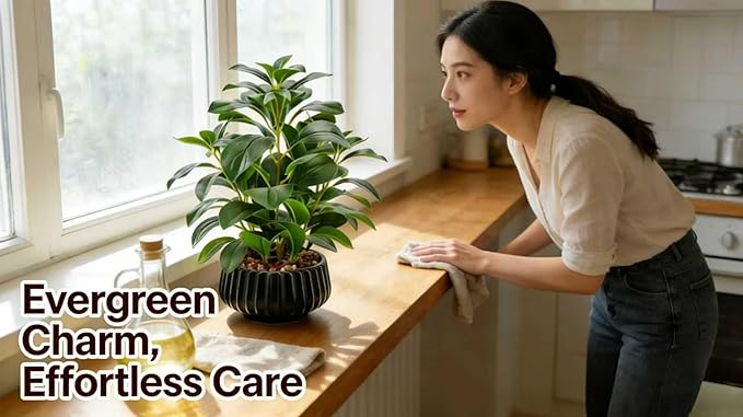 16" Artificial Peperomia Potted Plant in Black Ribbed Ceramic Planter Realistic Faux Green Leaves Tabletop Branches for Indoor Home Office Living Room Shelf Desk Decor