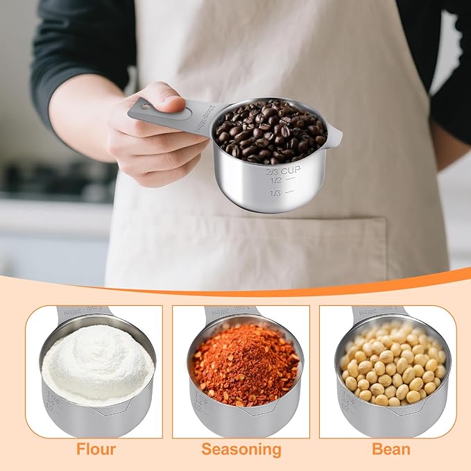 Measuring cups and spoons set of 13，Heavy Duty Stackable Metal Measuring Cups & Spoons，stainless steel measuring cup for Dry and Liquid Ingredients，Ideal for Cooking&baking measuring tools