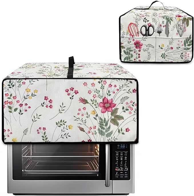 Doojoayie Floral Toaster Oven Cover Universal Fit Kitchen Appliance Dust Protector 8 Slice Toaster Cover Polyester Fabric Kitchen Appliance Dustproof Protector