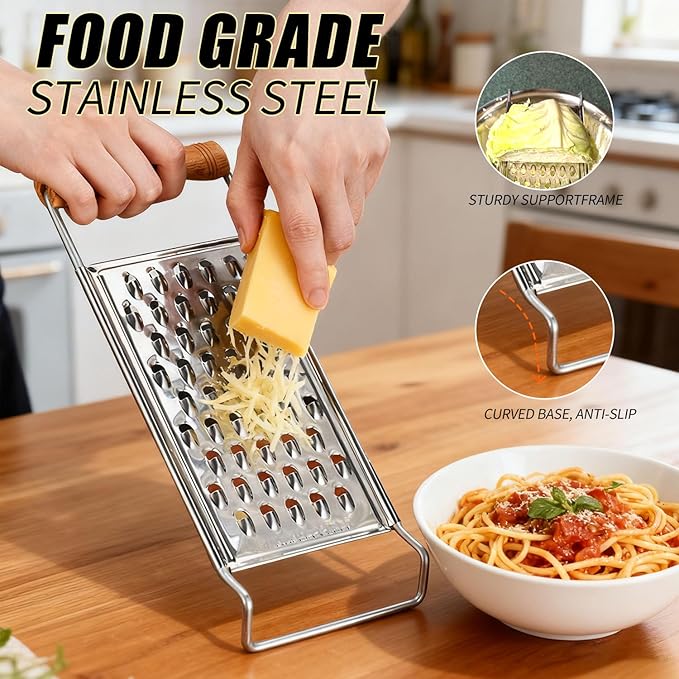 2 Pack Cheese Grater Handheld,Stainless Steel Zester Set of 2, Kitchen Flat Handheld Grater For Potato, Vegetable Chocolate, Spices,Carrot, Butter,Parmesan Cheese（Coarse Grater&Fine Grater）