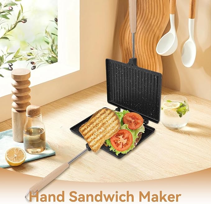 Double Sided Frying Pan, Sandwich Maker, Grilled Cheese Maker Nonstick Flip Pan Sandwich Toaster Maker Flip Grill Pan, Grilled Sandwich and Panini Maker Pan with Non-Stick Plates