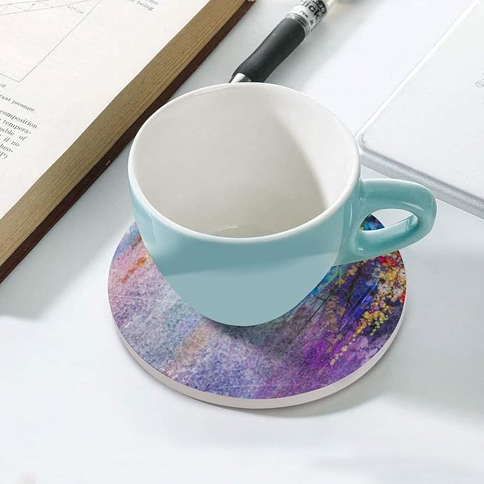 Round-6PCS Floral Drink Coasters, Round Modern Ceramic Absorbent Coasters, Watercolor Weeds Blossoms Ivy Florets Shrubs Design Decor Desk Coffee Table Coaster for Beverage Cup Tea Coasters