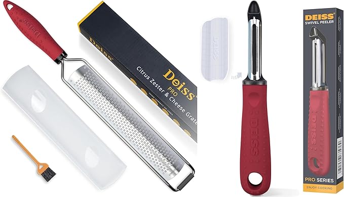 Deiss PRO Lemon Zester & Heavy Duty Cheese Grater and Deiss PRO Premium Swivel Vegetable Peeler