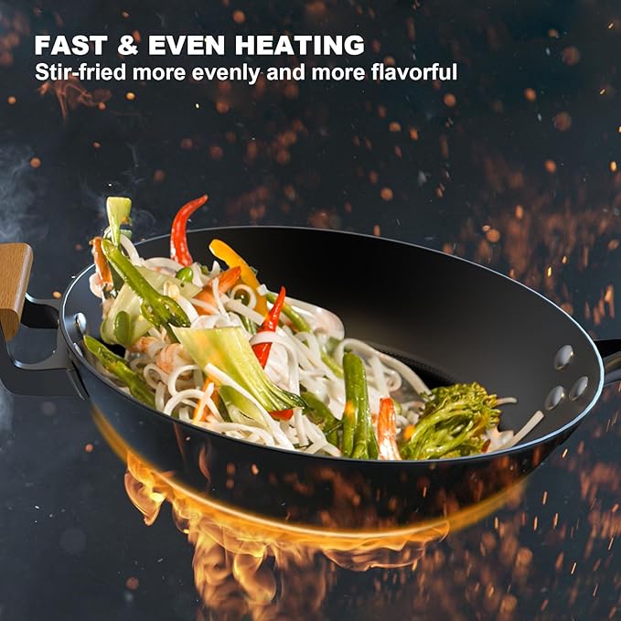 imarku NonStick Wok Pan, 12.5 inch Woks & Stir-Fry Pans Nonstick, Cast Iron Wok with Detachable Handle, Easy Clean Nonstick Frying Pan, Compatible with All Cooktops, Best Gifts for Women/Men