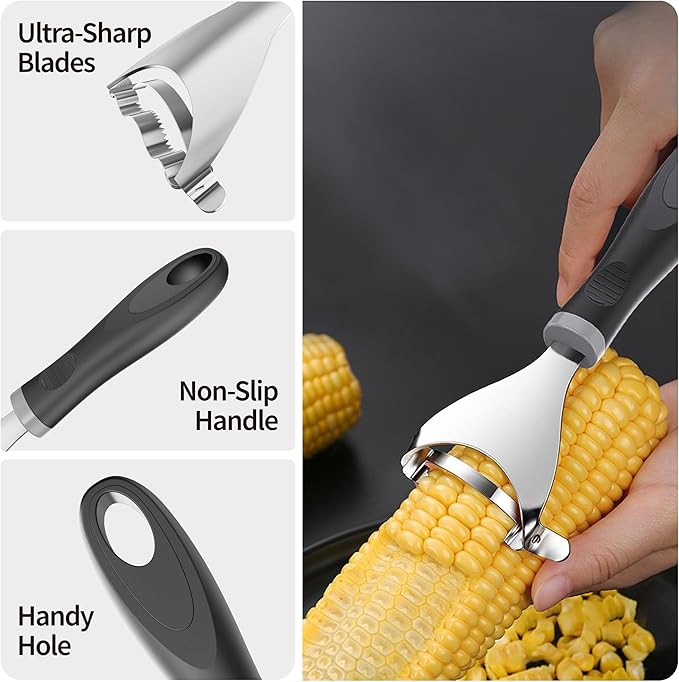 Corn Peeler, Corn on the Cob Stripper Tool with Non-Slip Handle, Black