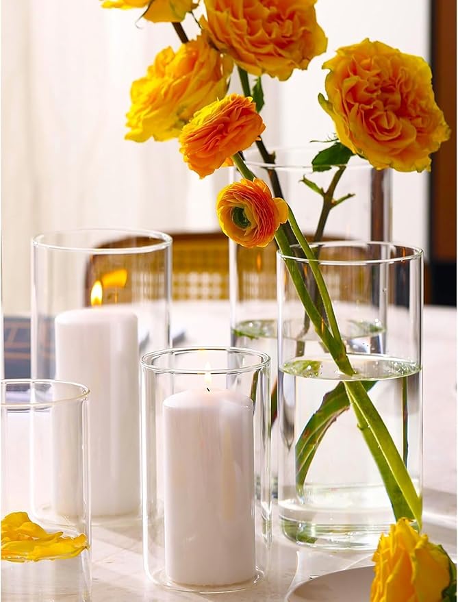 24 PCS Hurricand Glass Candle Holders, Clear Glass Cylinder Vase for Centerpieces Wedding Party Decoration
