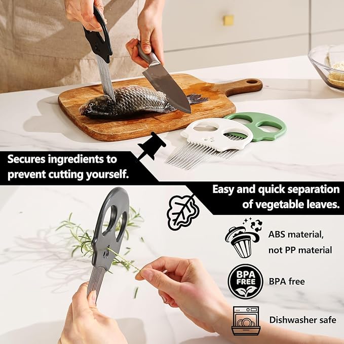 Stainless Steel Onion Cutter & Egg Slicer – Multi-Function Vegetable Cutter and Herb Stripper for Avocados, Tomatoes, and Potatoes (White)