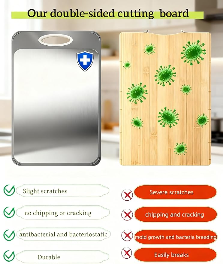 Stainless Steel Cutting Board for Kitchen,Double Sided Metal Chopping Board, Large Size Non Toxic Chopping Board with Juice Groove,Dishwasher Safe(17.7"L x 12.2"W)